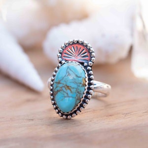 Turquoise Ring ~ oval shape ~Sterling Silver 925 ~ Handmade ~ Gemstone ~ Statement~ December Birthstone Boho * MR285