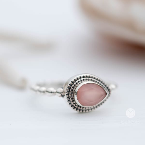 Pink chalcedony Tear Drop Ring ~ Gemstone ~ Natural ~ Sterling Silver 925 ~ Jewelry ~ Stackable ~ Handmade~ MR254