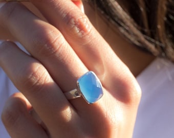 Details about 925 Sterling Silver Blue Chalcedony Handmade Anniversary Ring Gift Free Ship Details about 925 Sterling Silver Blue Chalcedony Handmade Anniversary Ring Gift Free Ship