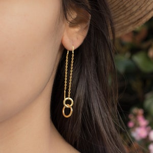 Threader Earrings ~ 18k Gold Vermeil Earrings ~ Circle ~  Geometric ~Dangle Earrings ~ Handmade ~ Jewelry ~ Gift for her ~ ME113