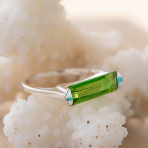 Peridot Hydro Ring ~ Sterling Silver 925 ~ Rectangular Stone ~  Jewelry ~ Handmade ~ Boho ~ Stackable MR227