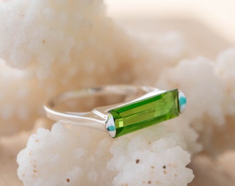 Peridot Hydro Ring ~ Sterling Silver 925 ~ Rectangular Stone ~  Jewelry ~ Handmade ~ Boho ~ Stackable MR227