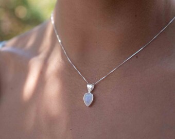 Labradorite, Aqua Chalcedony, Rose Quartz, Moonstone ~ Tear Drop ~ Sterling Silver ~ Charm ~ Layered ~ minimalist ~ delicate MN178