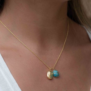 Labradorite, Copper Turquoise or Moonstone Necklace Charm Gold plated 18k Bohemian Nugget MN114 image 6