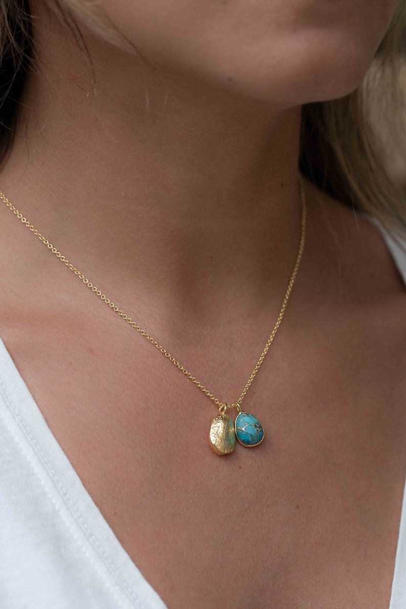 Labradorite, Copper Turquoise or Moonstone Necklace Charm Gold plated 18k Bohemian Nugget MN114 image 6