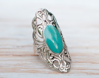 Turquoise Ring ~ Sterling Silver 925 ~ Handmade ~ Everyday ~ Statement ~ Fifigree ~Gift for her ~Boho ~Hippie ~ Bohemian ~ Jewelry MR137