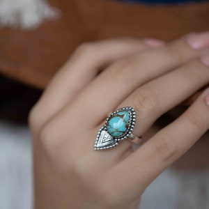Turquoise Ring ~ oval shape ~Sterling Silver 925 ~ Handmade ~ Gemstone ~ Statement~ December Birthstone Boho * MR283