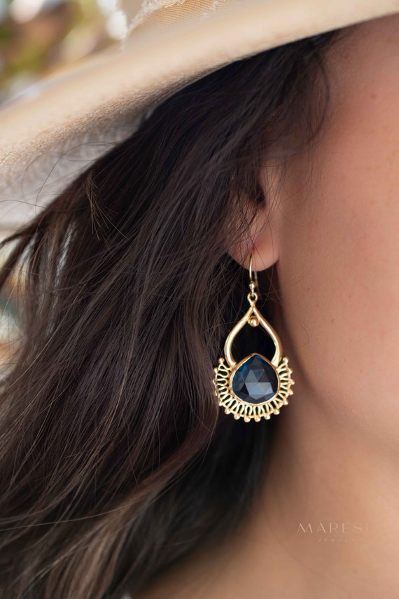 Iolite hydro Earrings ~ Dangle ~ Jewelry ~ 18k Gold Plated ~ Natural ~ Large Earrings ~ Gift for Her ~ Boho ~ Hippie ~ ME184