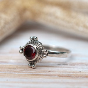 Garnet Ring Sterling Silver 925 Jewelry Handmade Everyday Casual Delicate Gift Boho Hippie Bohemian January MR097 image 3