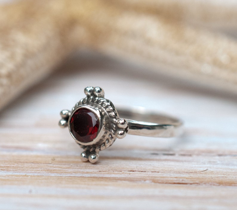 Garnet Ring Sterling Silver 925 Jewelry Handmade Everyday Casual Delicate Gift Boho Hippie Bohemian January MR097 image 3