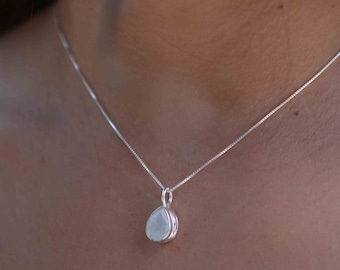 Labradorite, Aqua Chalcedony, Rose Quartz, Moonstone ~ Tear Drop ~ Sterling Silver ~ Charm ~ Layered ~ minimalist ~ delicate MN187