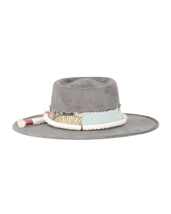 Boater Hat One of a Kind Suede Bohemian 
