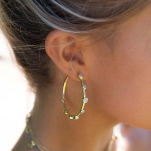 Moonstone Hoop Earrings 18k Gold Plated Earrings ~ Gemstone ~ Post ~Boho design ~ Handmade ~ Jewelry ~ Gift for her ~ ME216