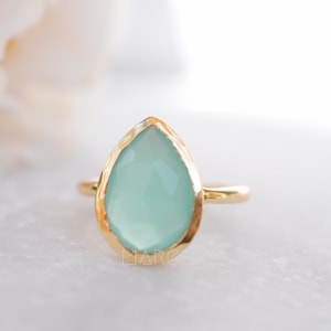 Aqua Chalcedony Gold Ring ~ Tear Drop Ring Delicate ~ 18k Gold Plated~Handmade~Gemstone~Statement~Everyday~Bohemian~ May Birthstone MR028