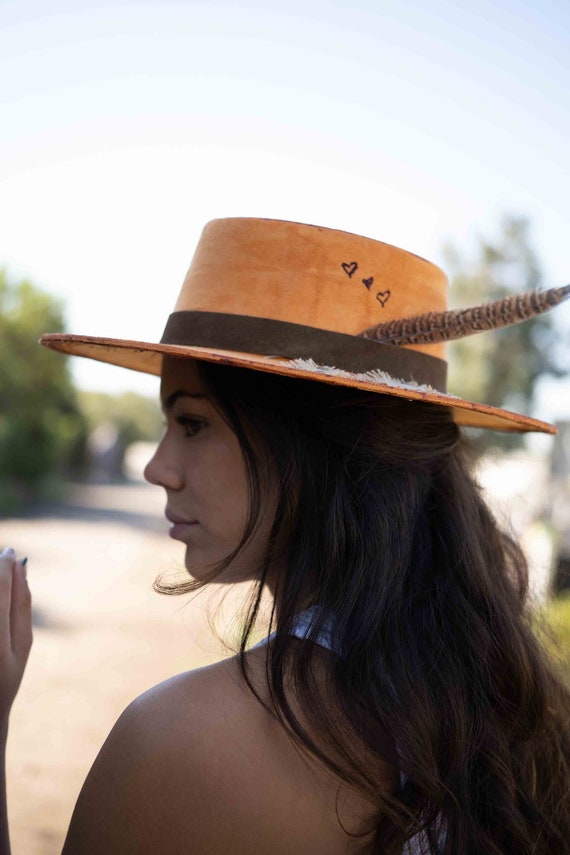 Boater Hat One of a Kind Suede Bohemian 