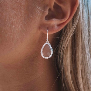 Pink Moonstone Earrings ~ Sterling Silver 925 ~ June Birthstone ~ Gemstone ~ Dangle ~ Handmade ~ Jewelry ~ Tear Drop ~ Maresia ~ Boho ~ME193