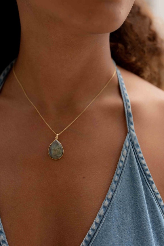 Blue chalcedony drop necklace best sale