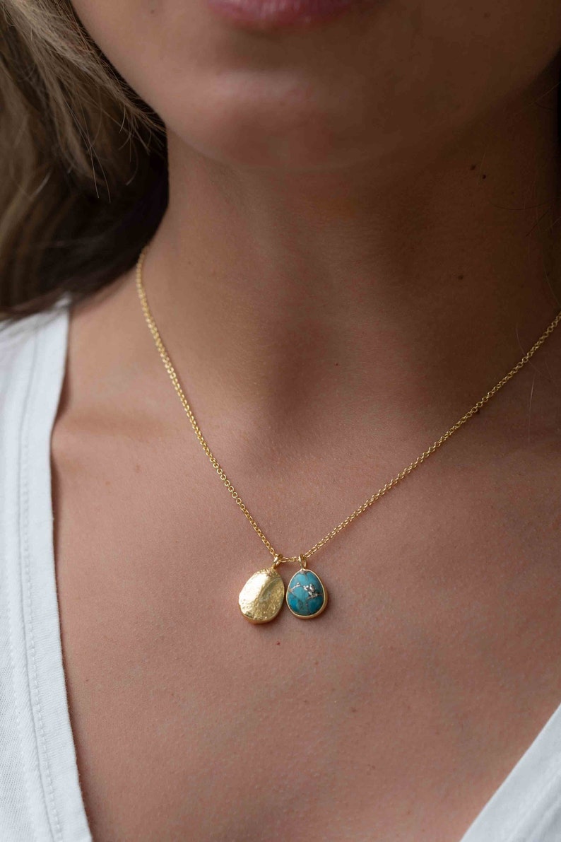 Labradorite, Copper Turquoise or Moonstone Necklace Charm Gold plated 18k Bohemian Nugget MN114 Copper turquoise
