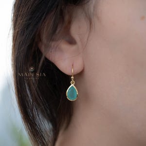 Aqua Chalcedony Tear Drop Earrings ~ Jewelry ~ 18k Gold Plated ~ Natural ~ Minimalist Everyday ~ Gift for Her ~ Boho ~ Hippie ~ ME191 image 2