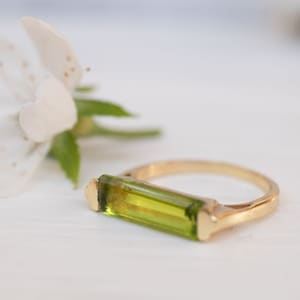 Peridot Hydro Ring ~ Rectangular Stone ~ 18k Gold Plated ~ Jewelry ~ Handmade ~ Boho ~ MR160