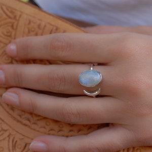 Moonstone Ring ~ Sterling Silver 925 ~Handmade ~Adjustable~ Crescent ~Half Moon ~Boho ~Hippie~ June Birthstone~ Bohemian~Gift For Her MR003