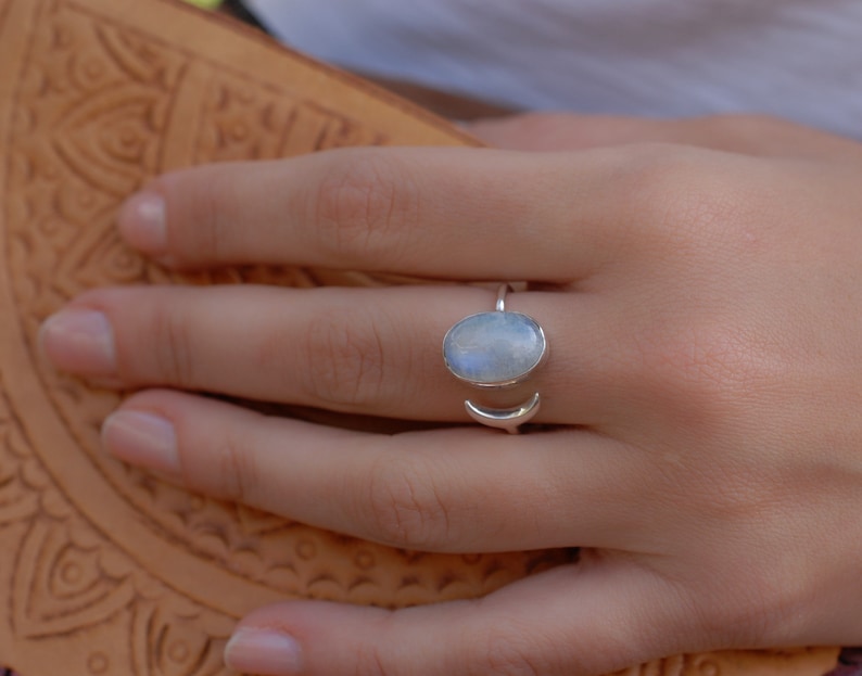 S925 Sterling Silver Moonstone & Agate Ring For Women - Adjustable, Handmade Turkish Style