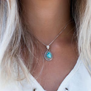 Turquoise Sterling Silver Pendant Blue Pendant Natural Organic Sea Ocean Sterling Silver 925 Hippie HandmadeBohemianMP003 image 2