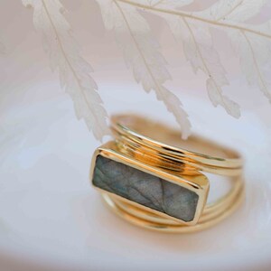 Rainbow Labradorite Ring Rectangular Stone Gemstone Natural 18k Gold Plated Jewelry Handmade February Birthstone MR304 image 7