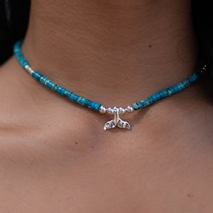 Collar de cola de ballena de jaspe azul ~ Plata de ley 925 ~ Gargantilla ~ Joyería ~ Regalo para ella ~ Minimalista ~ Hecho a mano ~ MN061