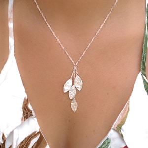 Collar de hojas en forma de Y ~ Plata de ley 925 ~ Collar en forma de Y ~ Collar delicado ~ Declaración ~ Joyería ~ Regalo para ella ~ Hecho a mano ~ Cadena fina MN004