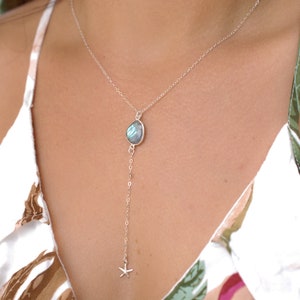 Labradorite Y Necklace ~ Sterling Silver 925 or Gold Plated ~ Natural ~ Statement ~ Jewelry ~ Gift For Her~ Handmade ~ Thin Chain MN051
