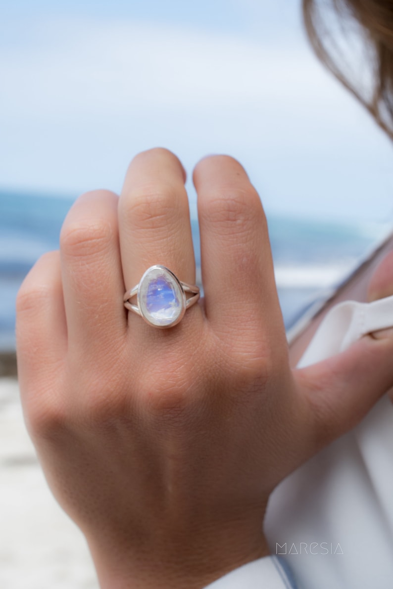 Moonstone Ring Sterling Silver 925 Handmade Gemstone Statement Everyday Oval stone Hippie BohemianJune Birthstone MR276 zdjęcie 2