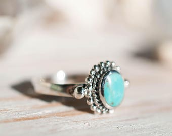 Turquoise Ring ~ Sterling Silver 925 ~ Handmade ~ Everyday ~Statement ~Stackable ~Round Shape ~Gift for her ~Boho ~ Hippie ~Bohemian MR014