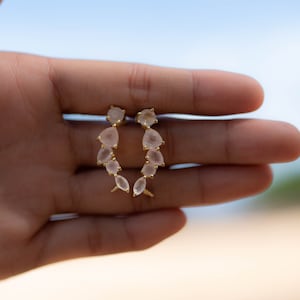 Rose Quartz Ear Climber Earrings ~ Stud ~ Jewelry ~ 18k Gold Plated ~ Natural ~ Minimalist Everyday ~ Gift for Her ~ Boho ~ Hippie ~ ME174
