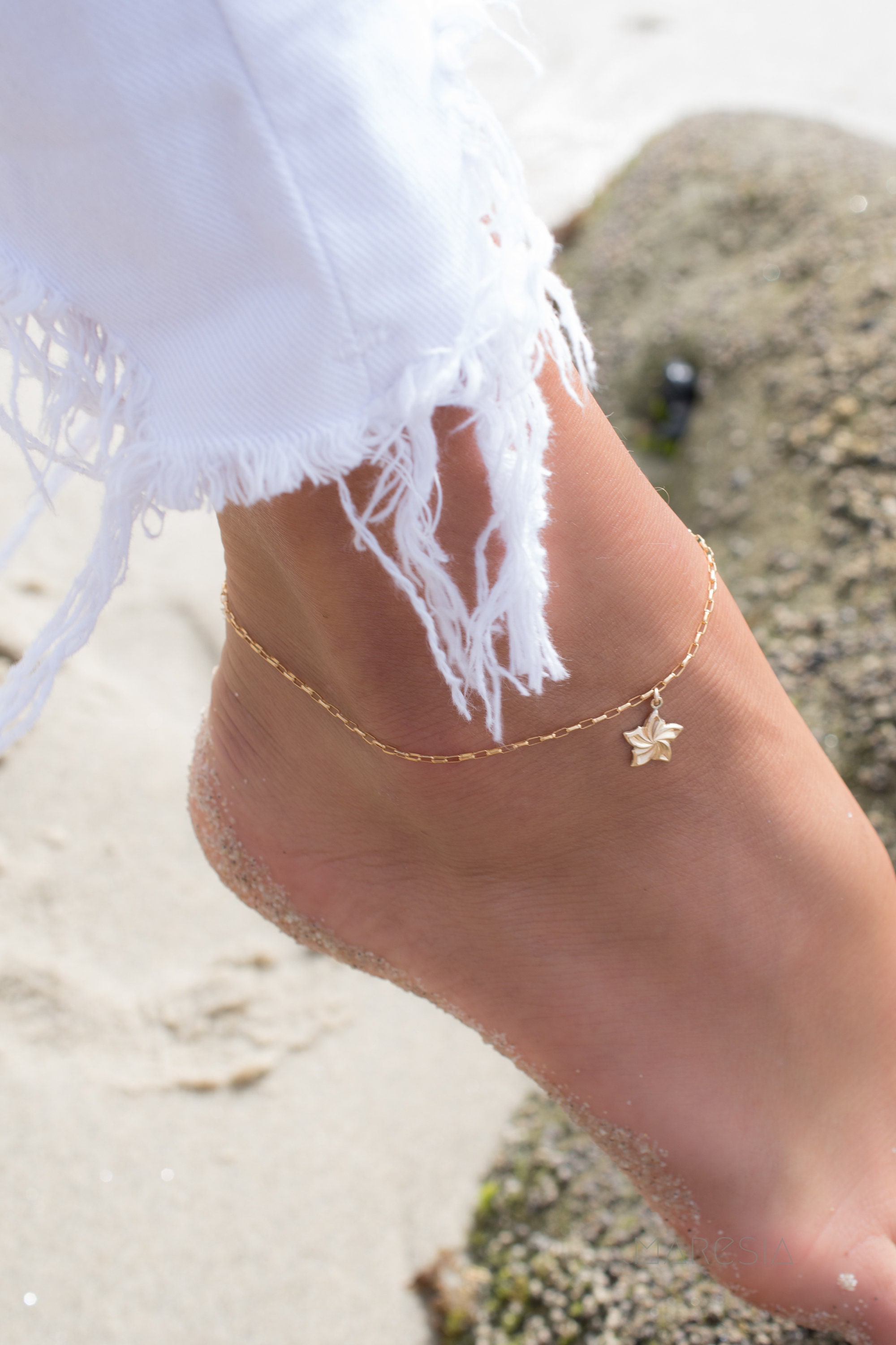 Plumeria Flower Anklet Bracelet ~ Sterling Silver 925 or Gold