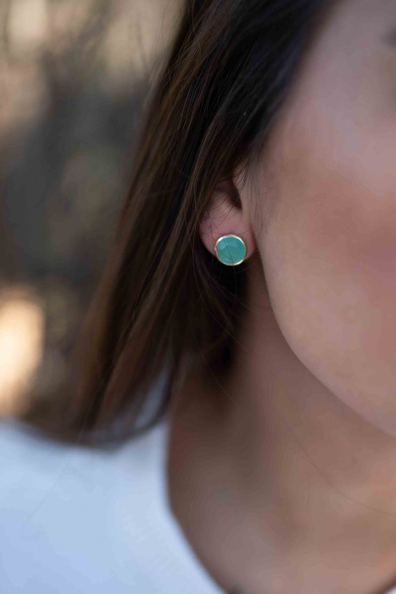 Aqua Chalcedony Earrings ~ Stud ~ Jewelry ~ 18k Gold Plated ~ Natural ~ Minimalist Everyday ~ Gift for Her ~ Boho ~ Hippie ~ ME179