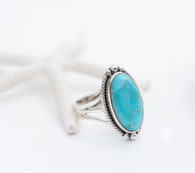 Turquoise Ring Sterling Silver 925 Handmade Statement Hippie Bohemian Jewelry Gift For Her GemstoneDecember BirthstoneMR249 image 2