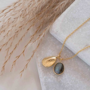 Labradorite, Copper Turquoise or Moonstone Necklace Charm Gold plated 18k Bohemian Nugget MN114 image 8