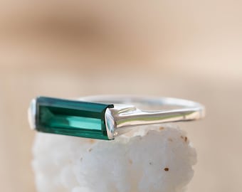 Green Tourmaline Hydro Ring ~ Sterling Silver 925 ~ Rectangular Stone ~ Jewelry ~ Handmade ~ Boho ~ MR231