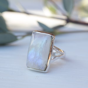 Moonstone Rectangular Sterling Silver 925 Handmade Gemstone Statement Everyday Hippie Bohemian June Birthstone MR271 image 2