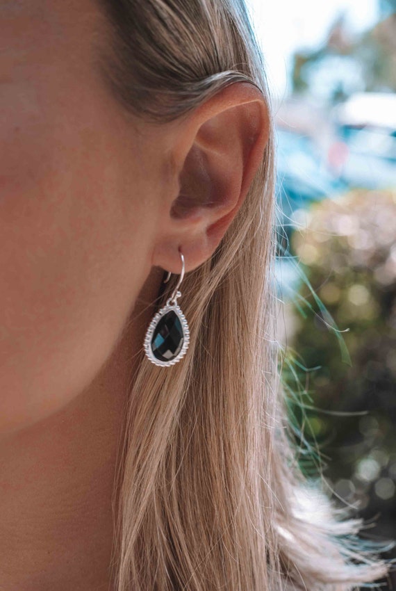 Black Onyx Earrings ~ Sterling Silver 925  ~ Gemstone ~ Dangle ~ Handmade ~ Jewelry ~ Tear Drop ~ Maresia ~ Boho ~ ME192