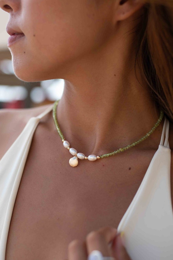 Edwardian Peridot and Seed Pearl Necklace