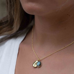 Labradorite, Copper Turquoise or Moonstone Necklace Charm Gold plated 18k Bohemian Nugget MN114 image 4