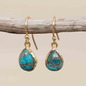 Copper Turquoise Tear Drop Earrings ~ Jewelry ~ 18k Gold Plated ~ Natural ~ Minimalist Everyday ~ Gift for Her ~ Boho ~ Hippie ~ ME189