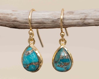 Copper Turquoise Tear Drop Earrings ~ Jewelry ~ 18k Gold Plated ~ Natural ~ Minimalist Everyday ~ Gift for Her ~ Boho ~ Hippie ~ ME189