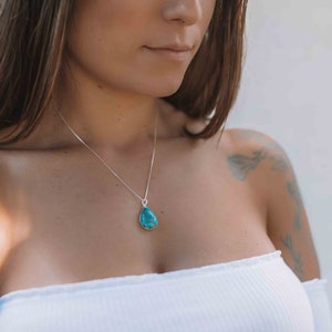 Labradorite, Aqua Chalcedony, Blue Chalcedony, Rose Quartz, Moonstone, Turquoise, Emerald Necklace ~ Tear Drop ~ Sterling Silver ~ Charm MN0 Turquoise