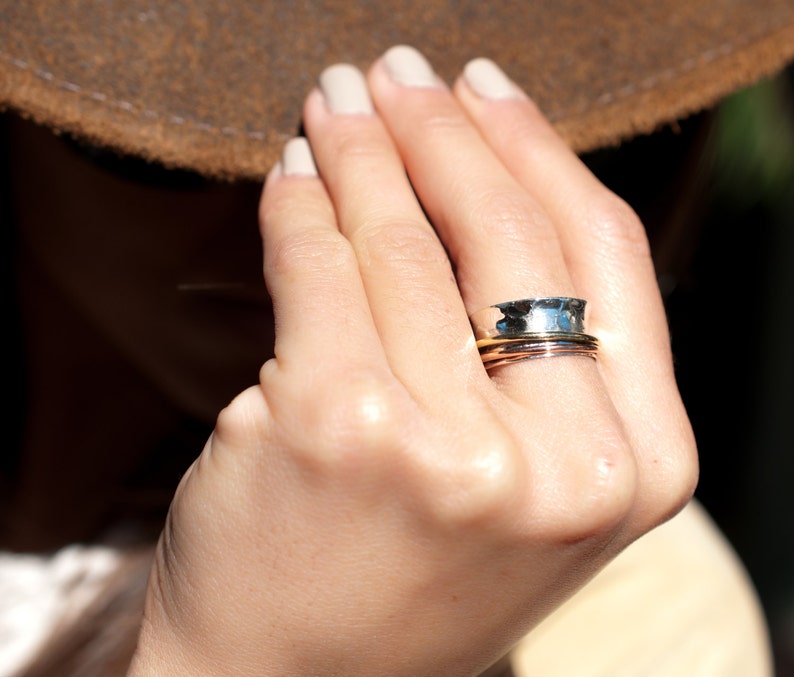 Spinner Ring ~ Spinning~ Spin ~ Meditation ~ Yoga ~ Anxiety ~ Anti Stress ~ Hammered ~ Sterling Silver 925 ~ Handmade ~ Copper ~Bronze MS015