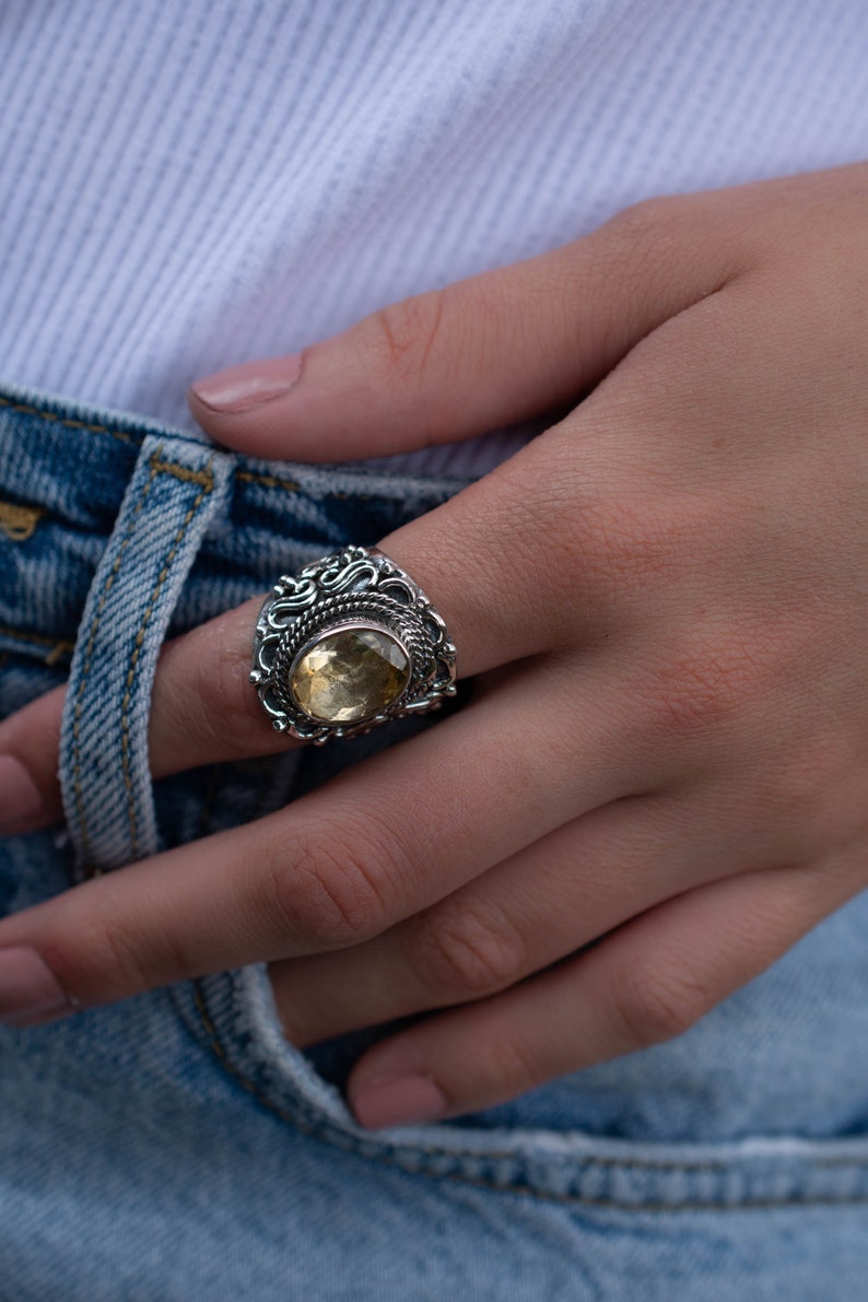 Citrine Ring Sterling Silver 925 Jewelry Handmade Everyday Casual Delicate November BirthstoneBoho Hippie Bohemian image 3