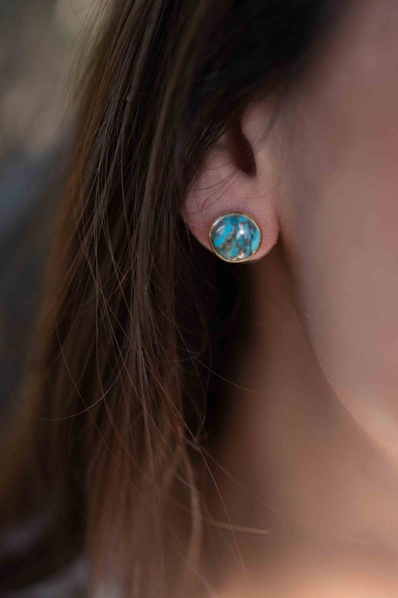 Copper Turquoise Earrings Stud Jewelry 18k Gold Plated Natural Minimalist Everyday Gift for Her Boho Hippie ME177 Etsy Canada