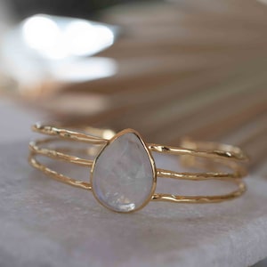 Moonstone Adjustable Bracelet Gold Plated 18k Handmade Statement Hippie Bohemian Jewelry Gift For Her Gemstone Body MB047 image 6